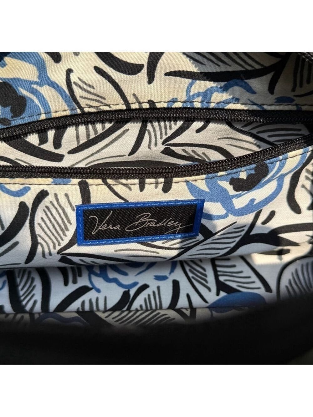 Vera Bradley Sausalito Quilted Handbag in Black Microfiber & Blue Stitch Detail - Picture 12 of 12